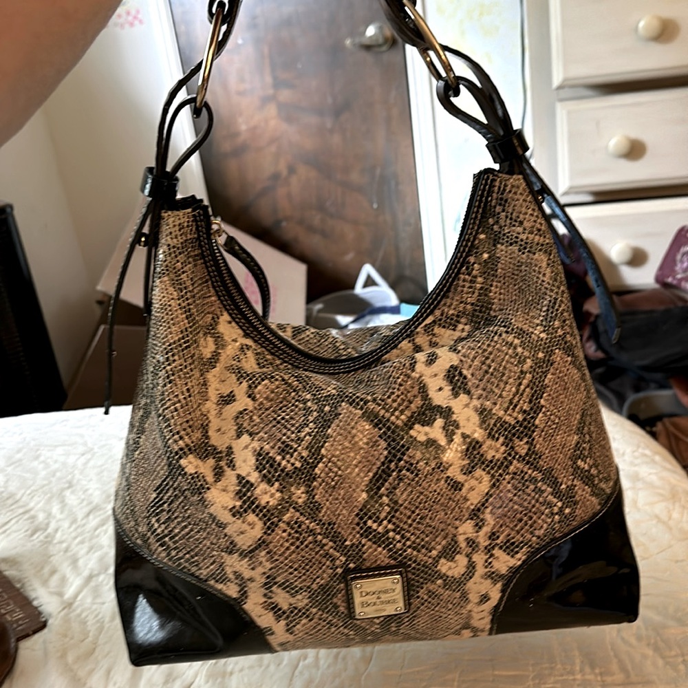 Dooney And Bourke Nikki Python Patent Leather Hob… - image 1